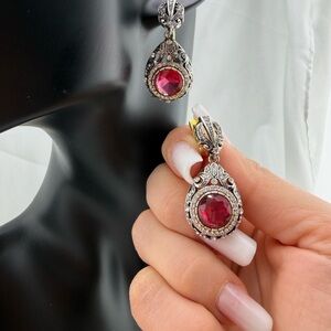 Vintage-Inspired Silver and Red Drop Earrings